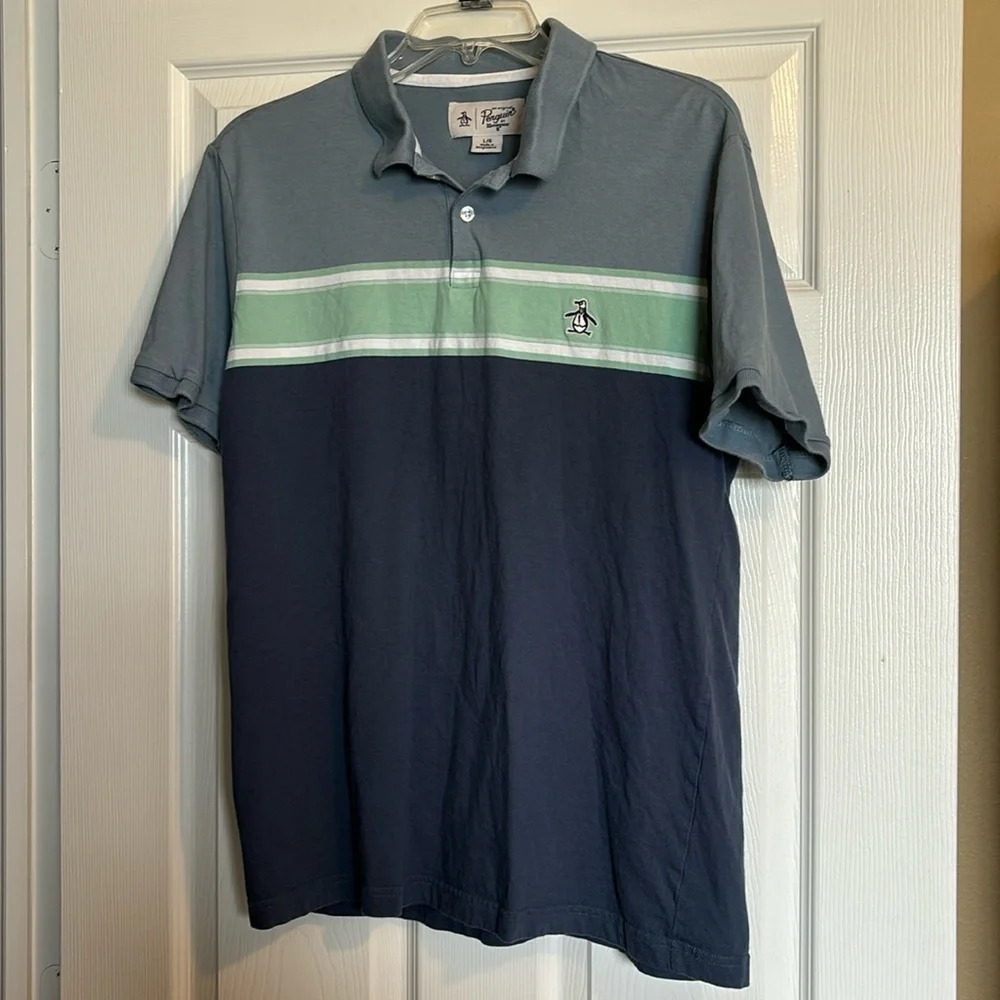 Original Penguin men’s blue short sleeve polo shirt size large